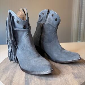Circle G by Corral Blue Suede Fringe Western Cowgirl Boots Size 9 Boho Chic